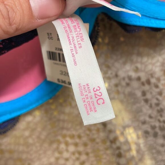 PINK Victoria’s Secret navy blue padded strapless bra, 32C, NWT - Picture 4 of 4